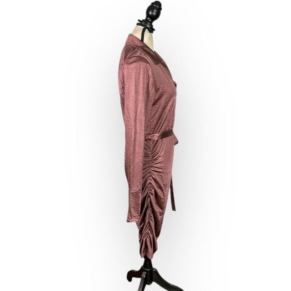 Louna Ruched Knee Length Dress Women's XS Brown Jersey Long Sleeve V-Neck RTR - Picture 6 of 14